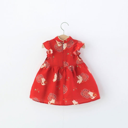 Cool Elegant Summer Red Chinese Skirt Children's Dress