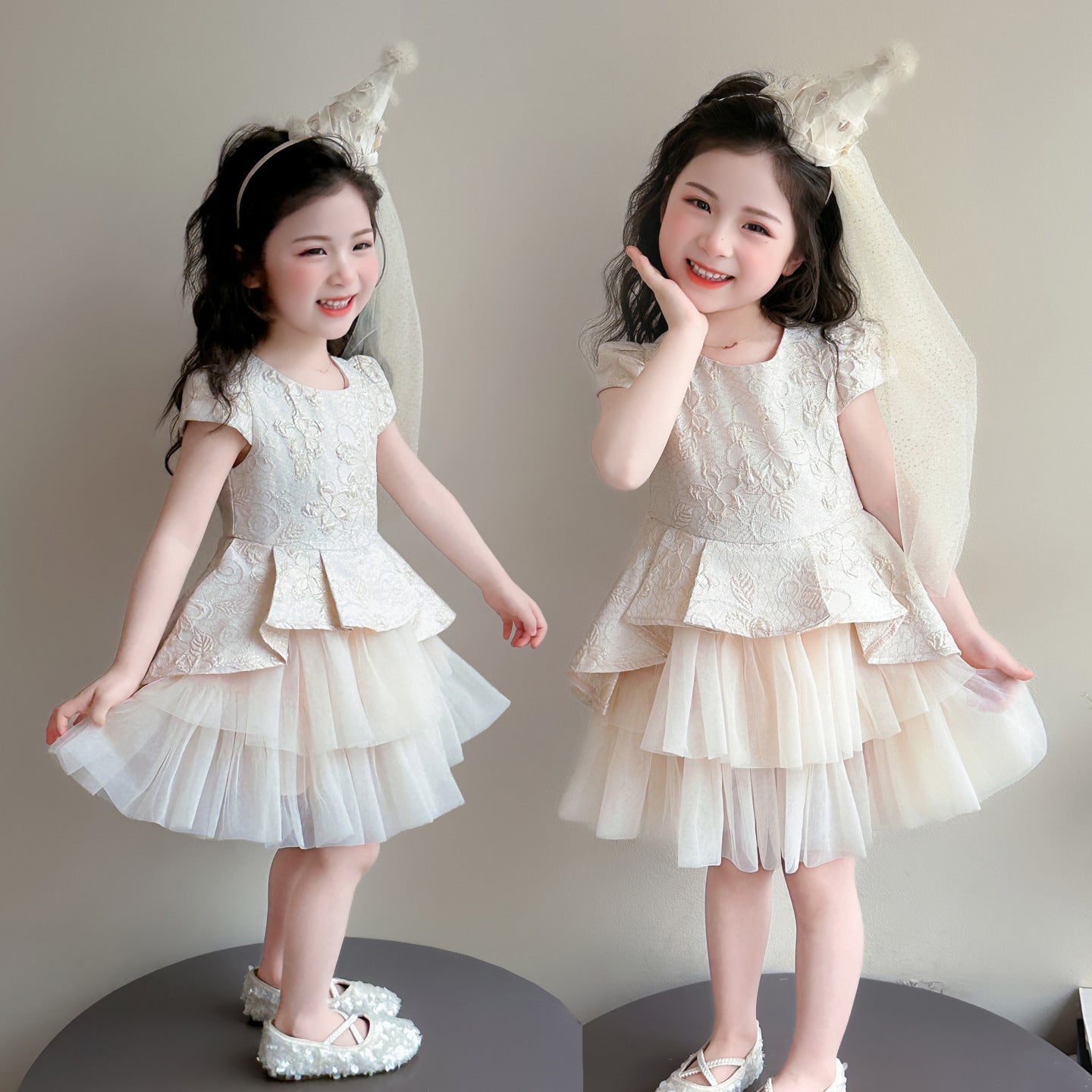 Summer Princess Style Cake Jacquard Mesh Stitching Children's Dress