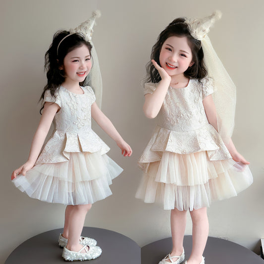 Summer Princess Style Cake Jacquard Mesh Stitching Children's Dress
