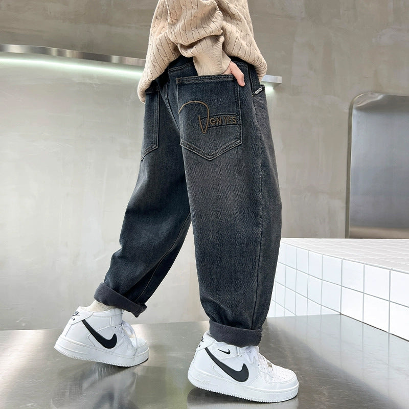 Children's Black Jeans Korean Style Middle Big Sportswear Children's Pants