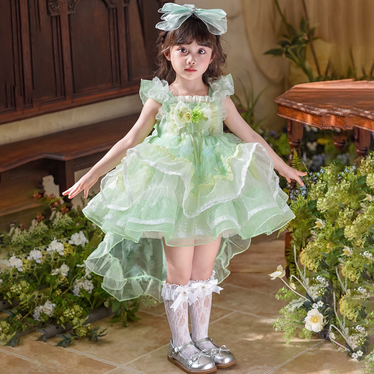 Princess Secret Garden Fruit Green Dopamine Children's Dress