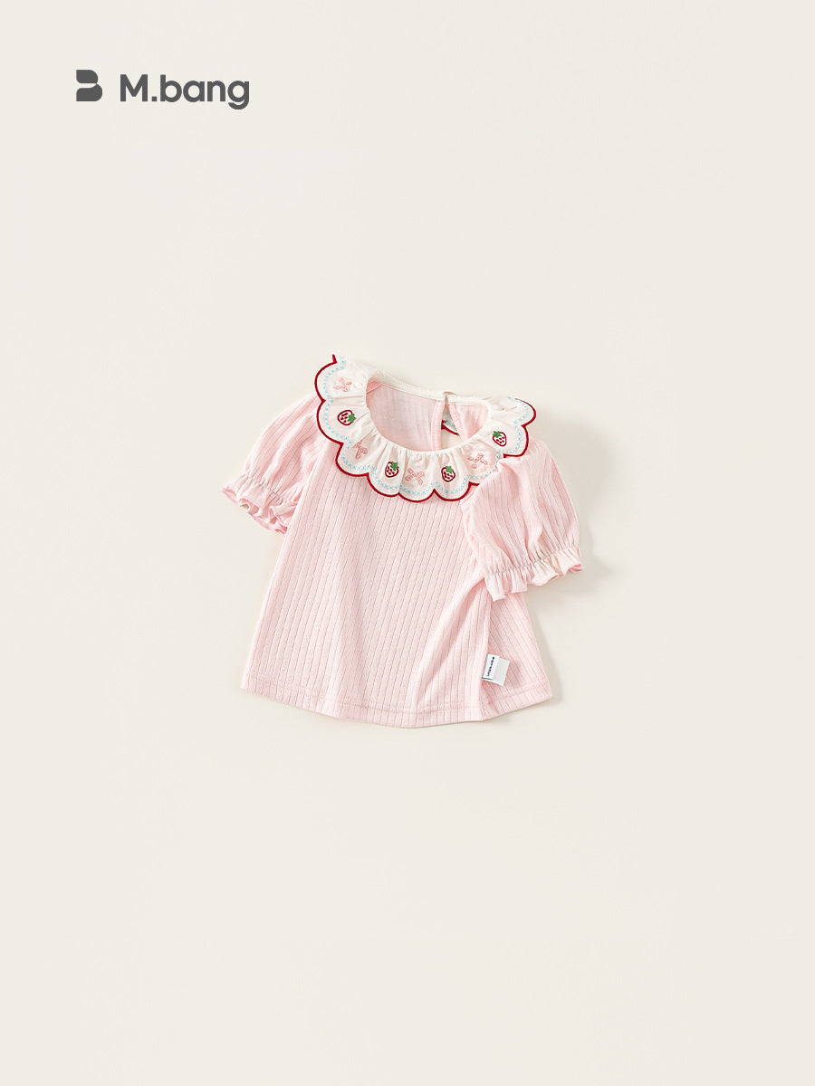 Children's Clothing Short-sleeved Lace Collar Sweet Clothes Pink Summer Small Children's T-shirt