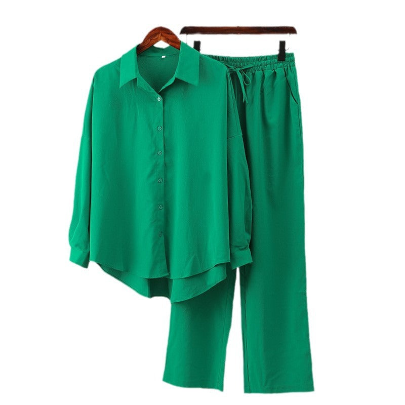 Women's Loose Elastic Wrinkle Long-sleeved Shirt Suits