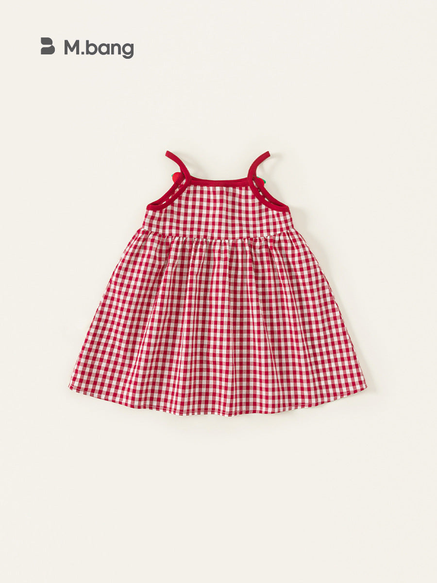 Children's Clothing Summer Strawberry A- Line Suspender Children's Dress