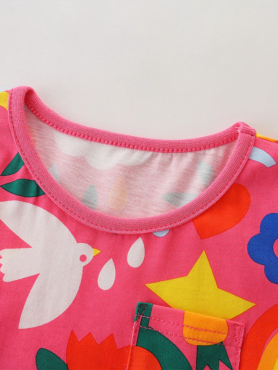 Children's Summer Cute Printed Short-sleeved Princess Children's Dress