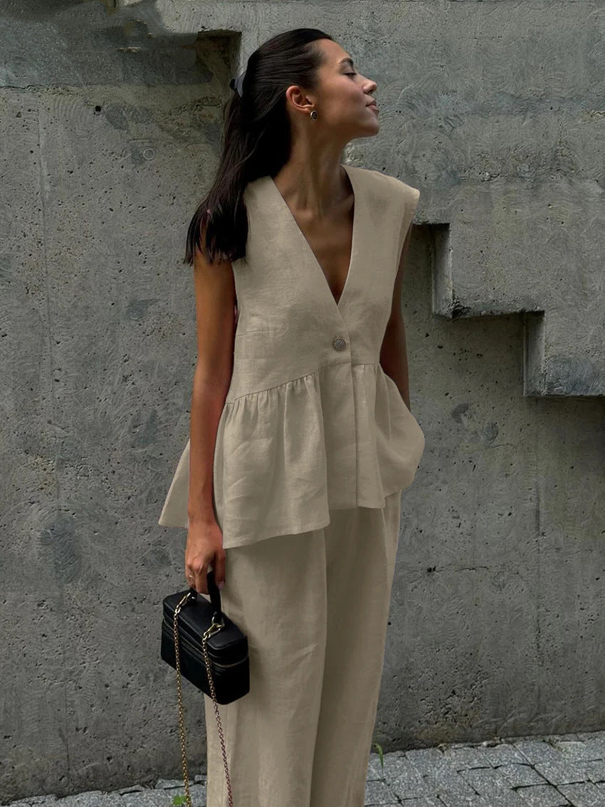 Women's Sleeveless Trousers Solid Color Temperament Commute Suits