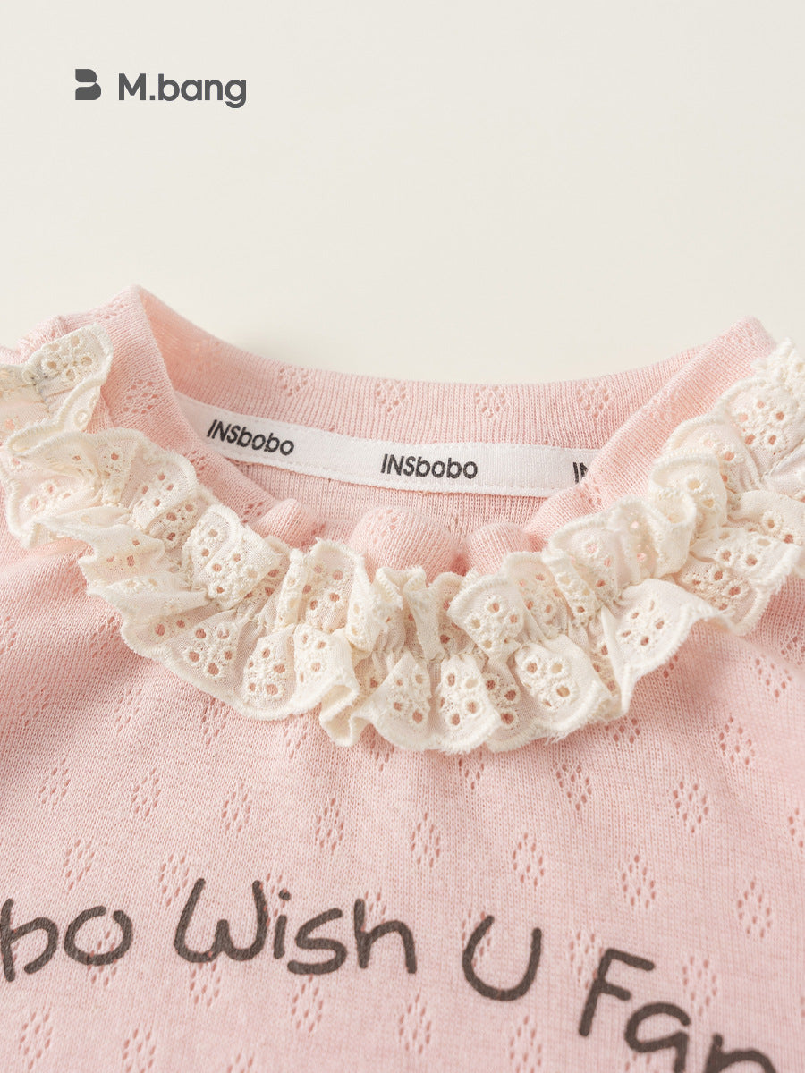 Children's Summer Stitching Lace Little Pink Sweet Short Sleeve Children's T-shirt