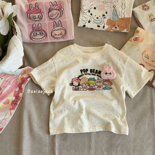 Large Small Roll Short-sleeved Cartoon Top Cute Korean Style Children's T-shirt