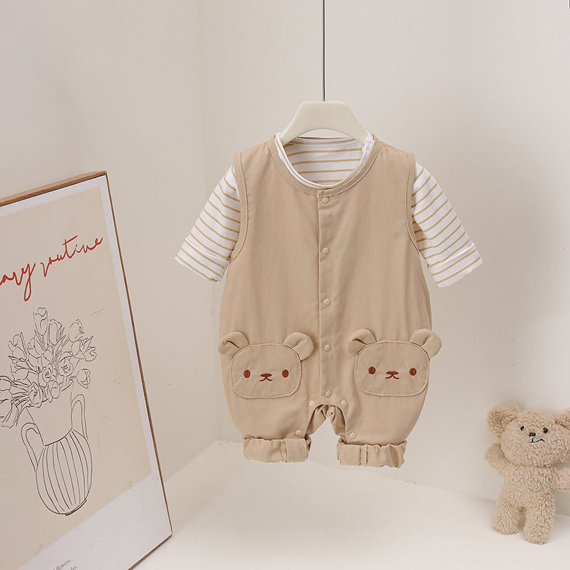 Double Bears Wide Shoulder Suspender Western Style Leisure Daily Jumpsuit, Climbing Suit