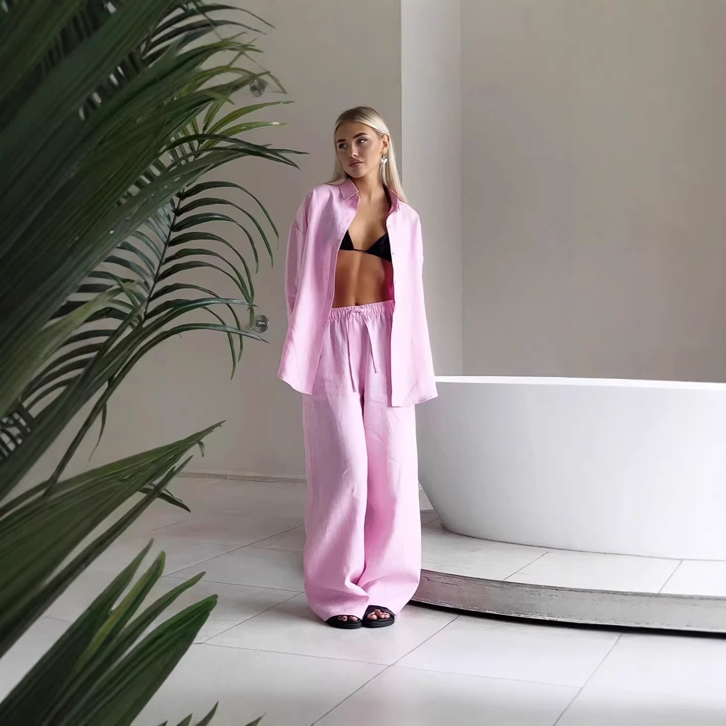 Cotton Shirt Trousers Loose Long Sleeve Suits