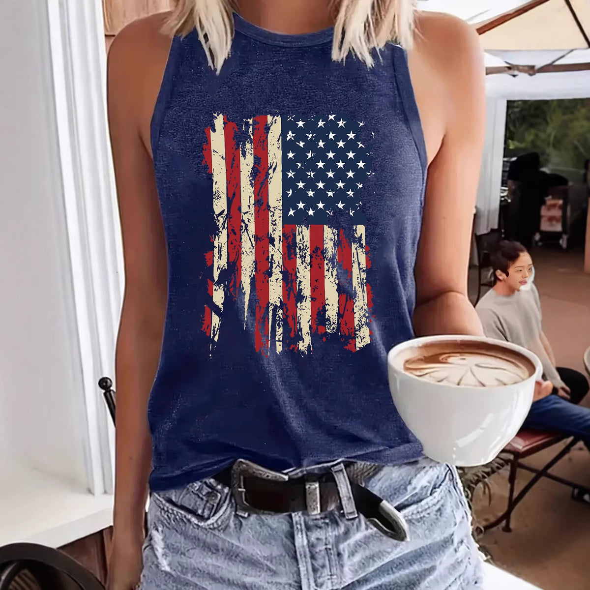 Women's Bottoming Flag Pattern Independence Day Comfortable Tops