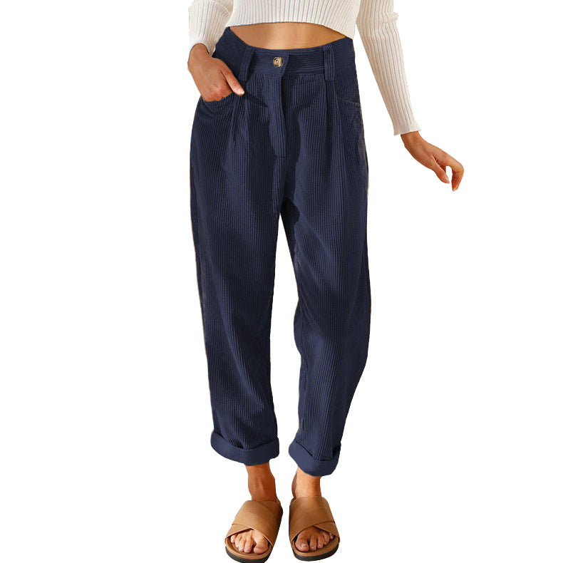 Women's Autumn High Waist Solid Color Corduroy Loose Pants