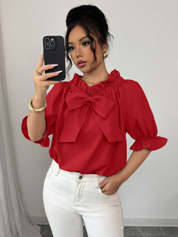 Cool Durable Creative Women's Ruffled Bow Tops
