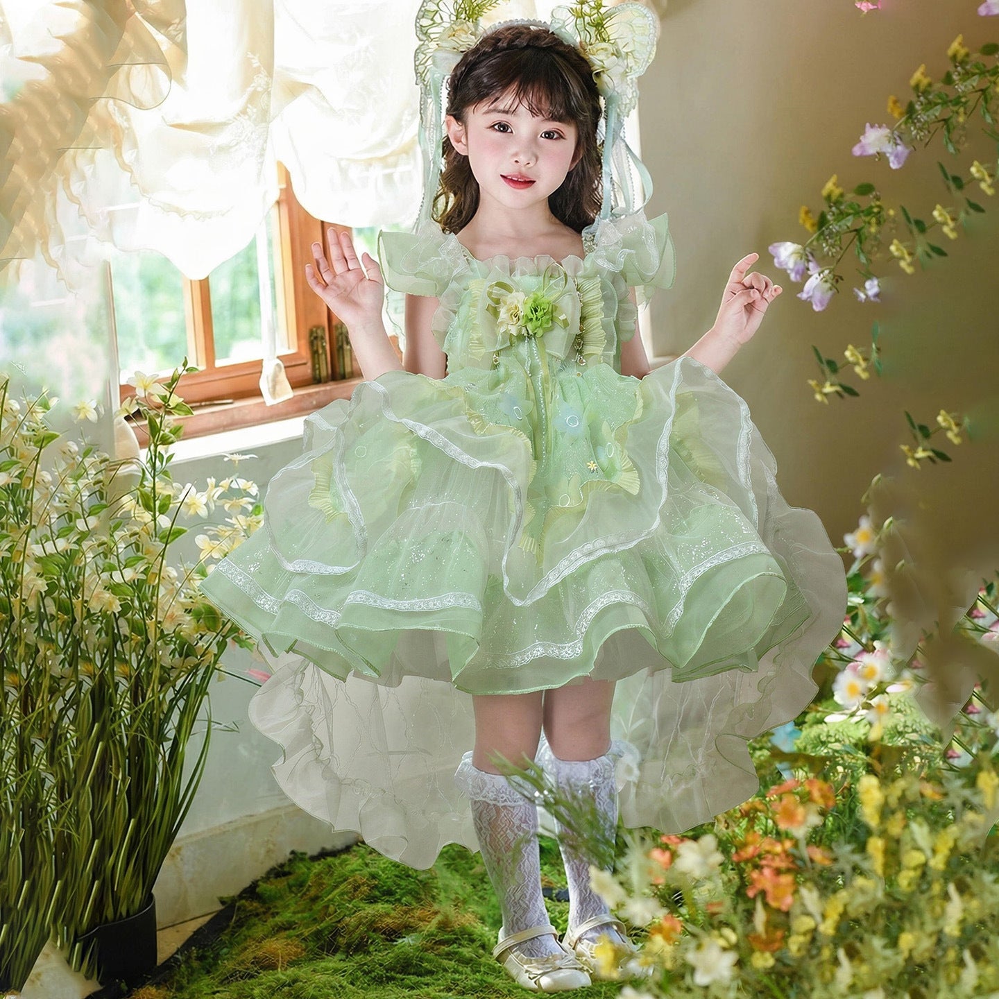 Princess Secret Garden Fruit Green Dopamine Children's Dress