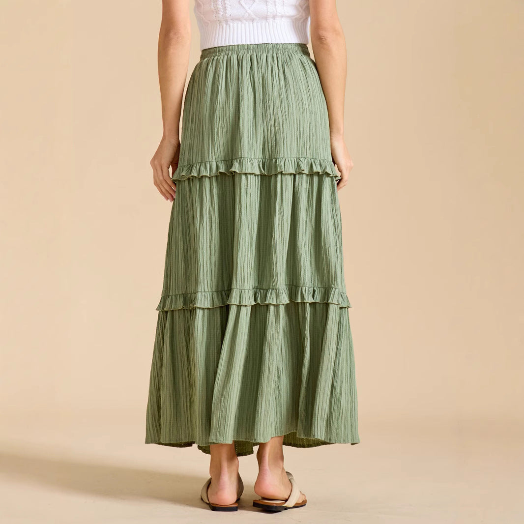 Drawstring Lace High Waist Elastic A- Skirt