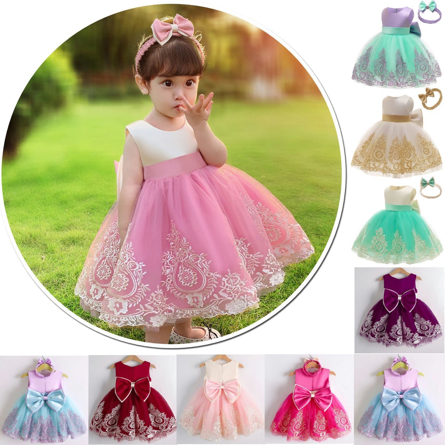 Children's Spring Wear Princess Lace Color Matching Children's Dress
