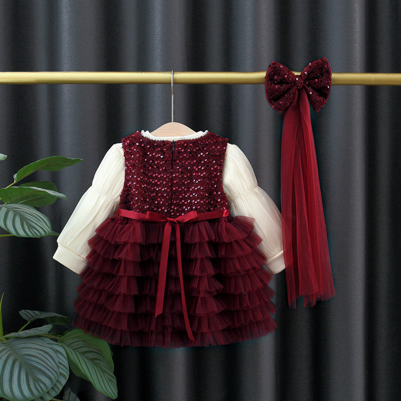 Fashionable Red Vest Skirt Set Winter Children's Dress