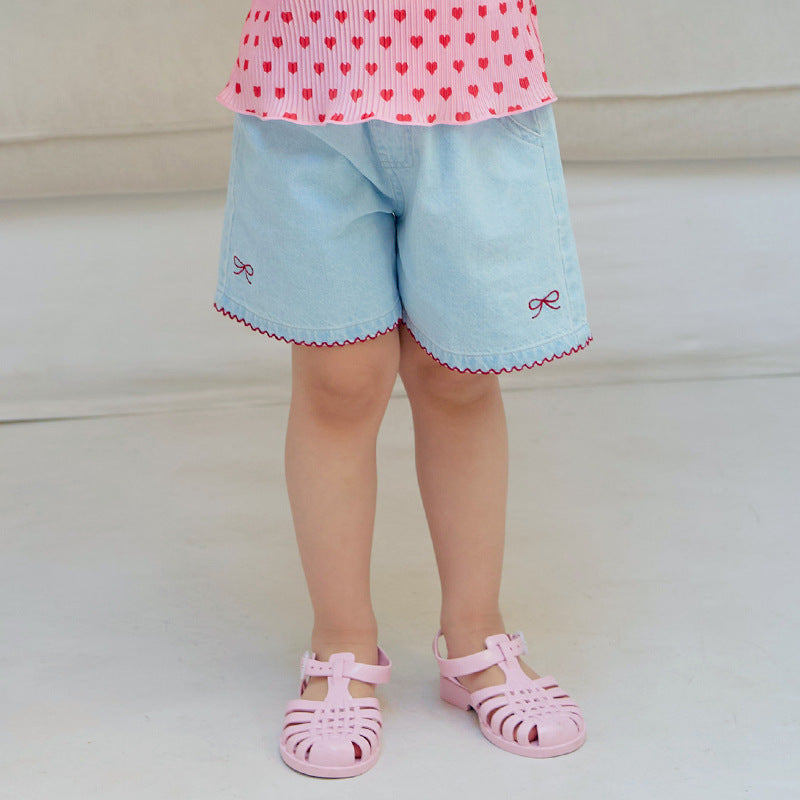 Children's Summer Loose Bow Embroidered Shorts Cute Outdoor Comfortable Children's Pants