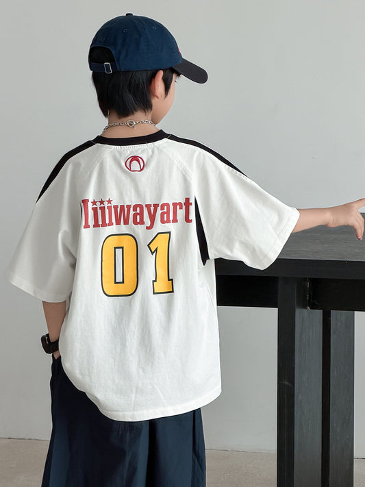 Children's Short-sleeved Summer Loose Top Boys Medium Big Trendy Short Children's T-shirt