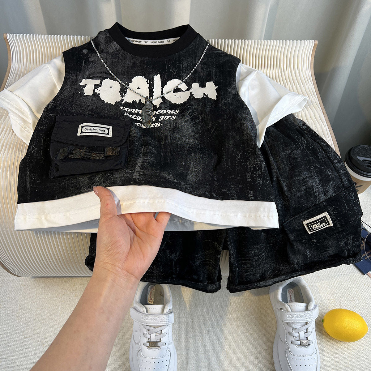 Children's Street Summer Wear Korean Style Work Clothes Short Sleeve Handsome Children's Suit