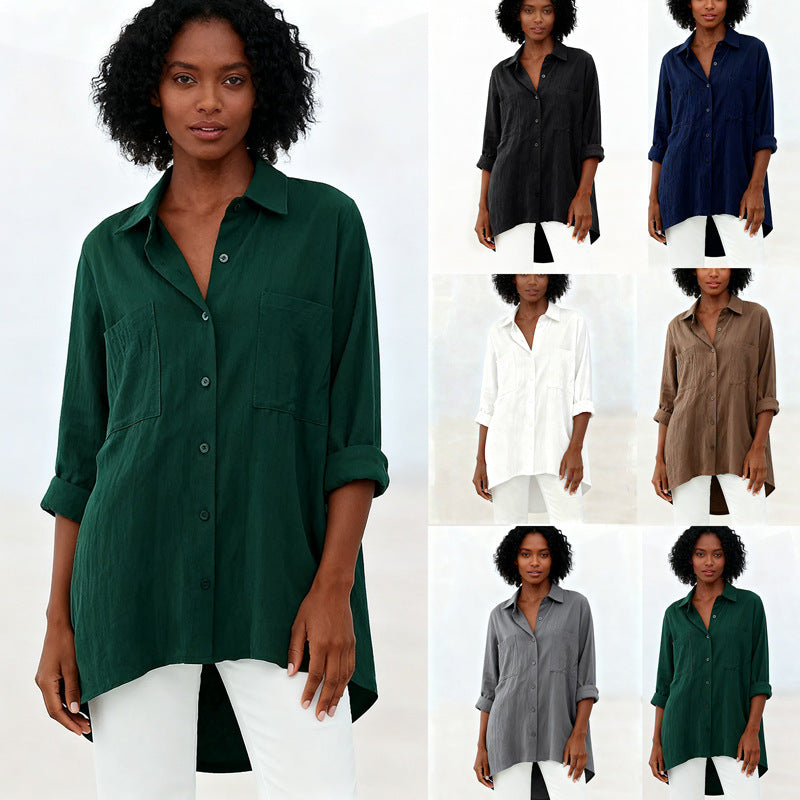 Women's Loose Cotton Linen Shirt Long Sleeve Tops