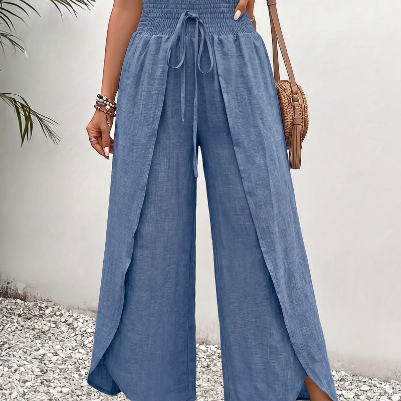 Women's Cotton Linen High Waist Slit Beach Pants