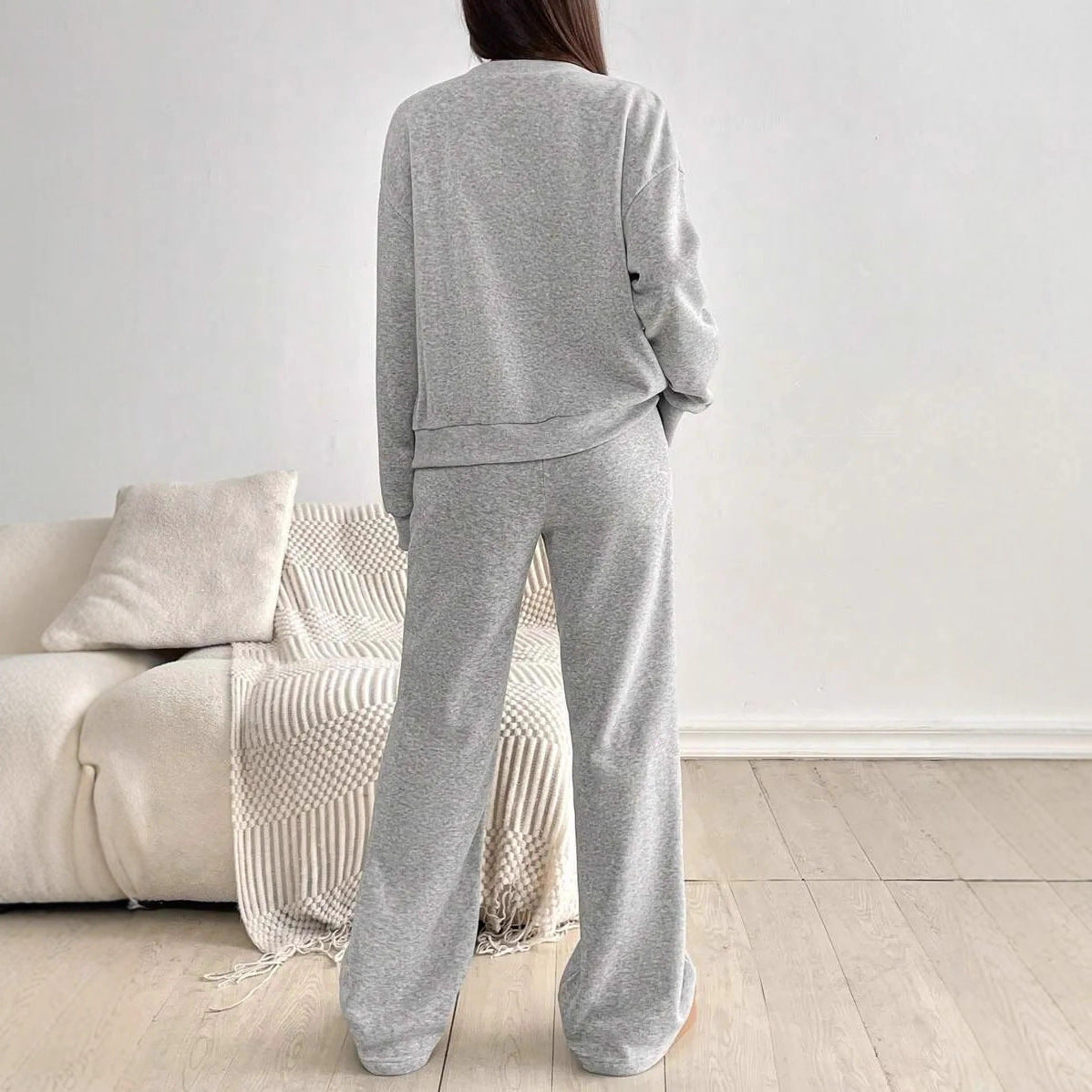 Women's Simple Pocket Sweatshirt Button Solid Color Fashion Casual Suit