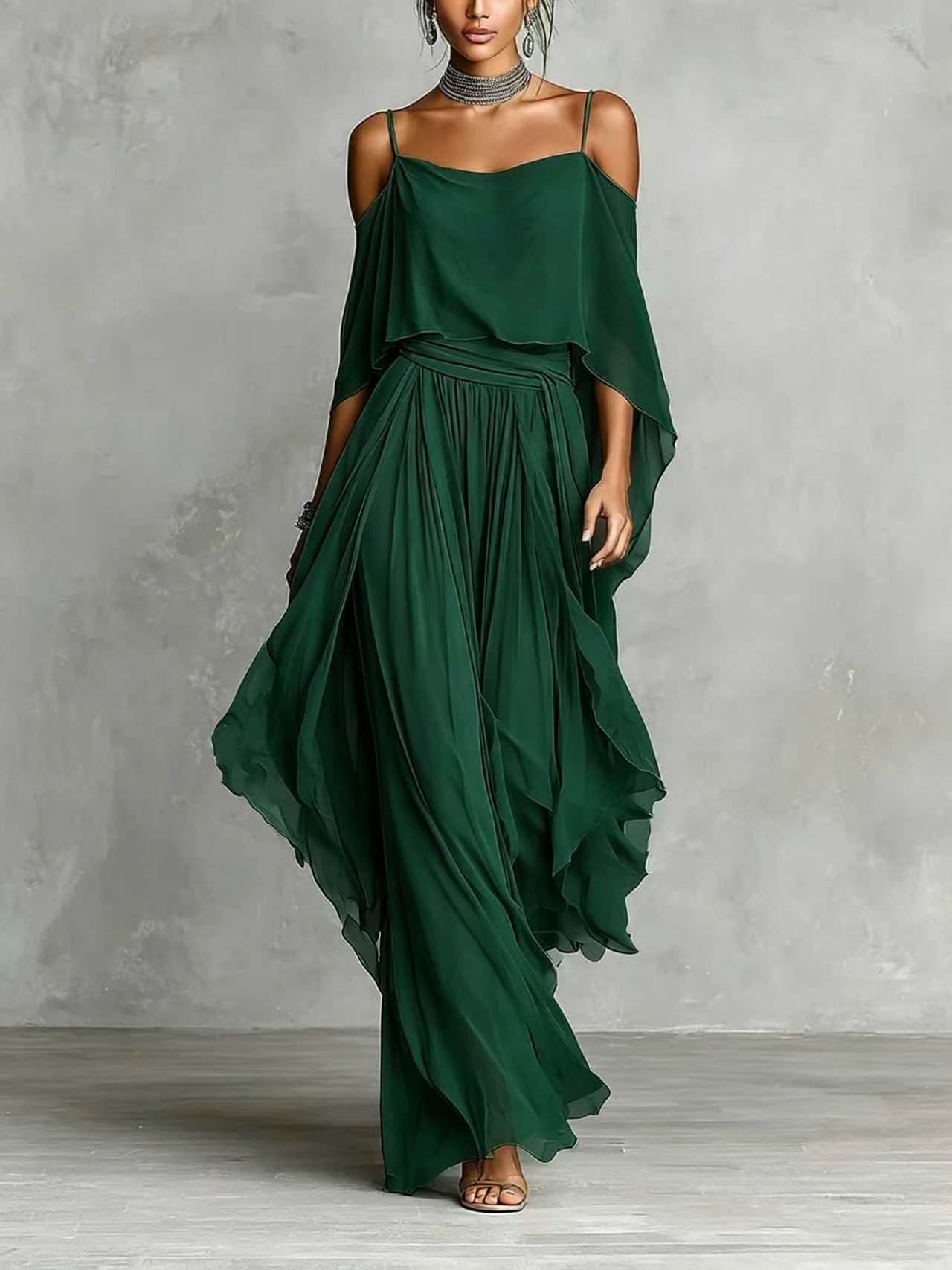 Women's Hollow Neckline Wide Hem Loose Dress Fashion Casual Suit