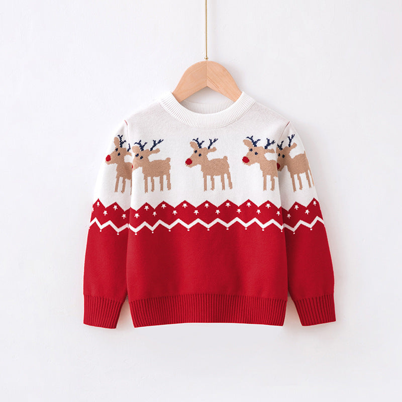 Children's Christmas Sweater Suit Elk Jacquard Pullover Parent-child Outfit