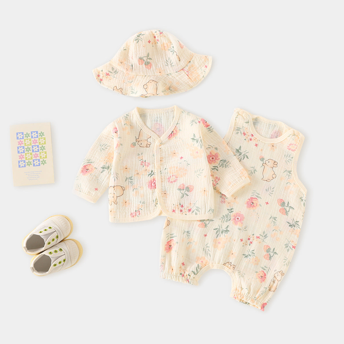 Thin Gauze Sleeveless Romper Air Conditioning Three-piece Born Jumpsuit Going Jumpsuit, Climbing Suit