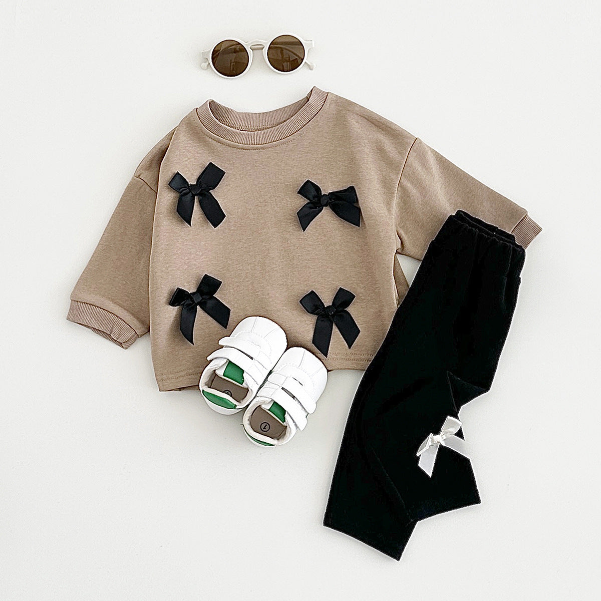 Children's Bow Two-piece High Elastic Knitting Korean Sweet Children's Suit