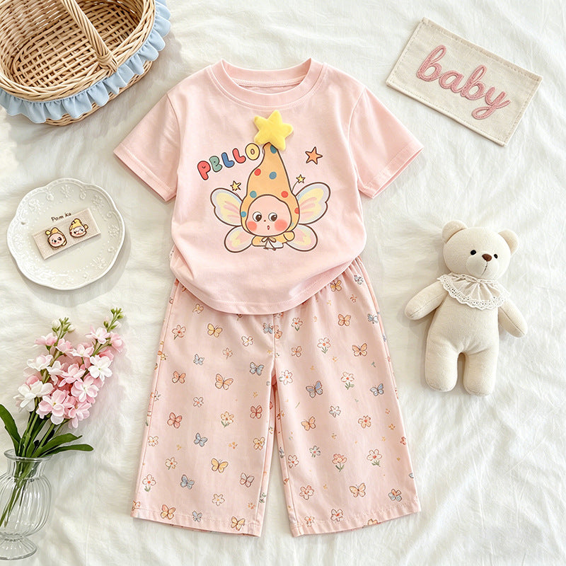 Short-sleeved Niche Three-dimensional T-shirt Pants Summer Versatile Two-piece Children's Suit