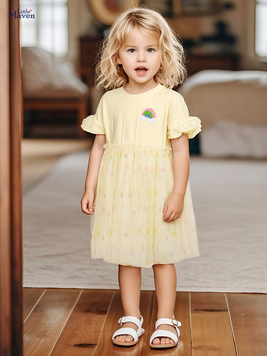 Children's Cute Ruffle Sleeve Cotton Skirt Summer Children's Dress