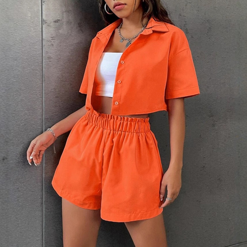 Two-piece Solid Color Single-breasted Sleeve Lapel Fashion Casual Suit
