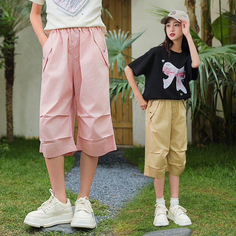 Summer Thin Cropped Medium Big Large Size Loose Cargo Children's Pants