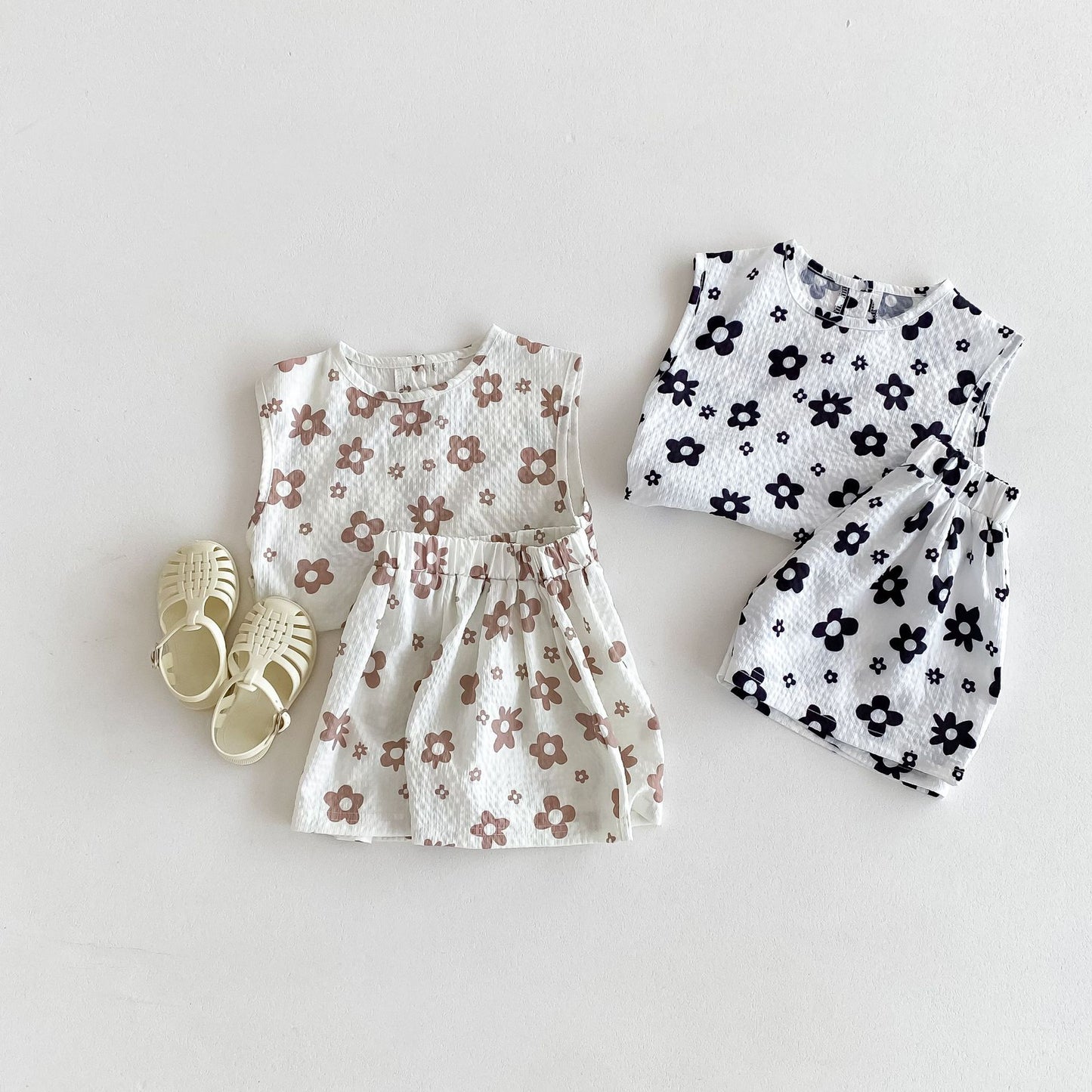 Western Flower Print Thin Shorts Short Sleeve Children's Suit