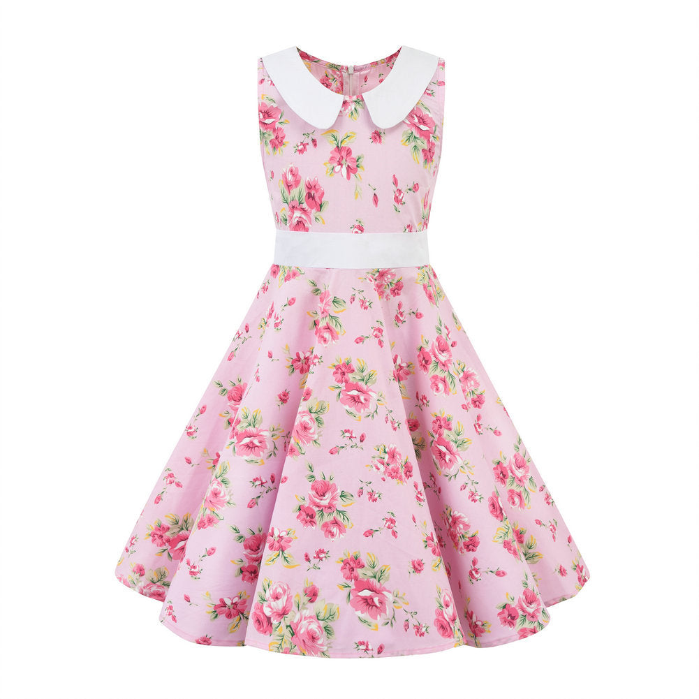 Retro Polka Dot Doll Collar Cinched Sleeveless Daily Children's Dress