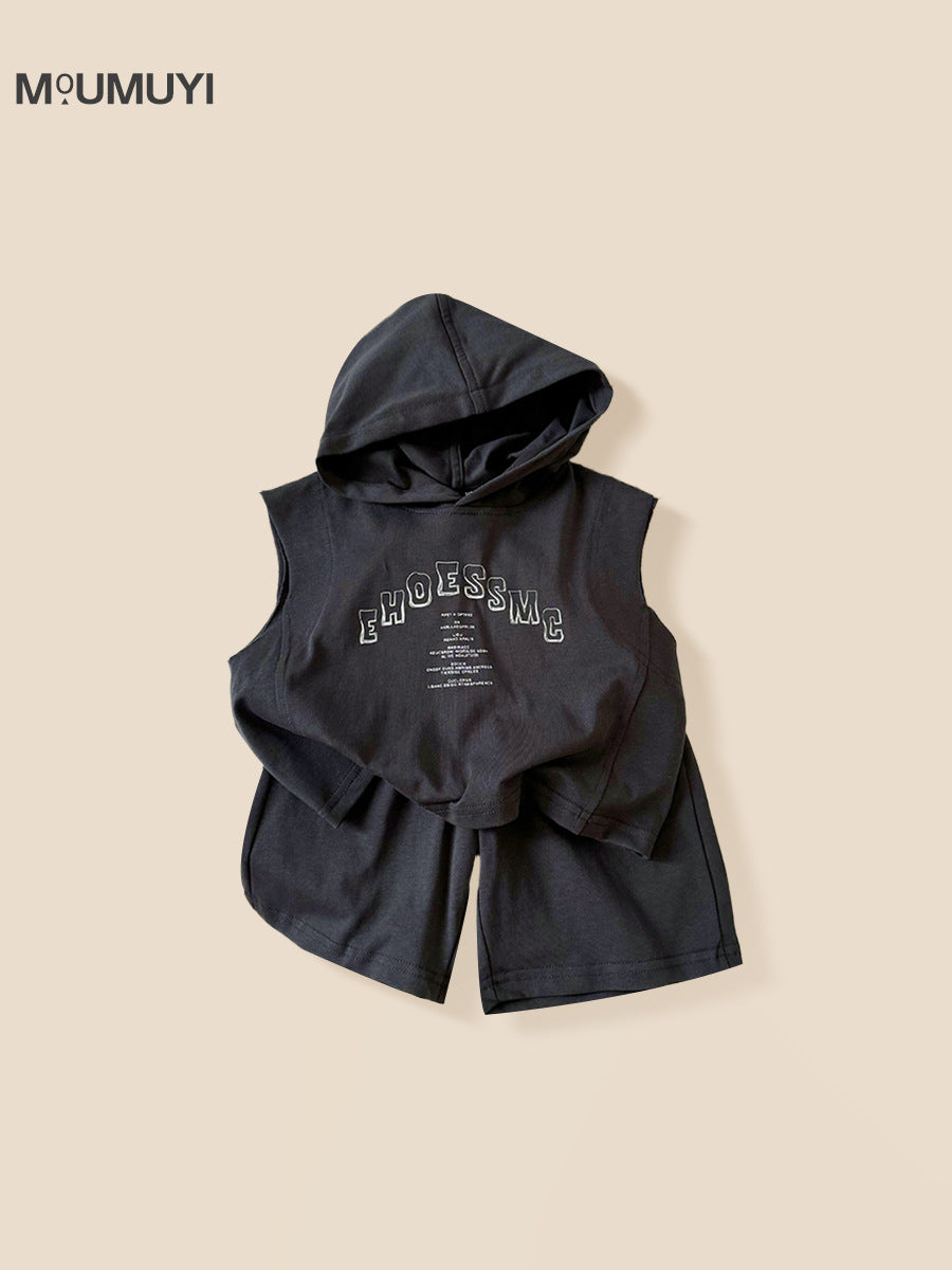 Children's Sweater Clothes Summer Handsome Hooded Sleeveless Loose Two-piece Children's Suit