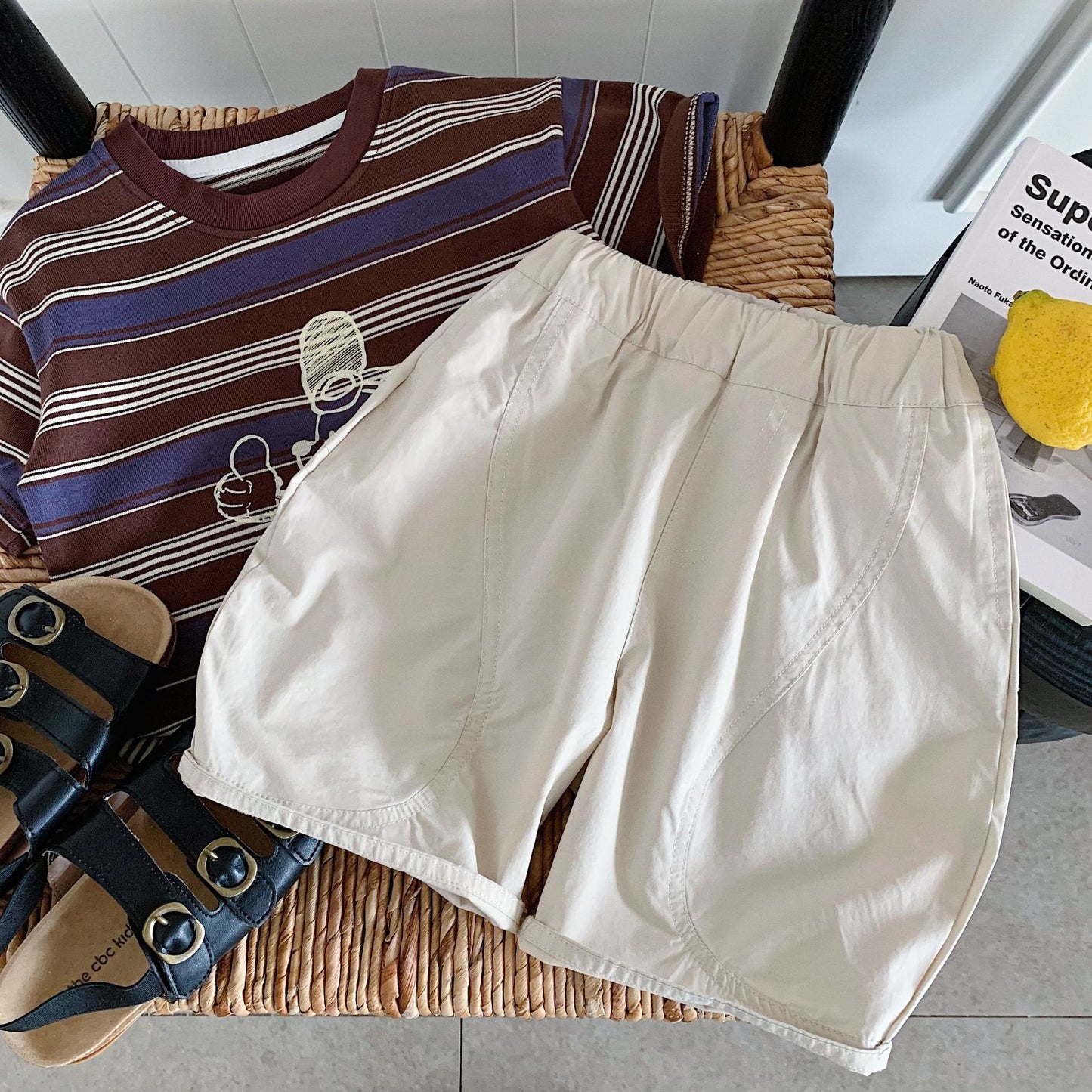 Children's Summer Korean Style Boys Solid Color Fifth Children's Pants