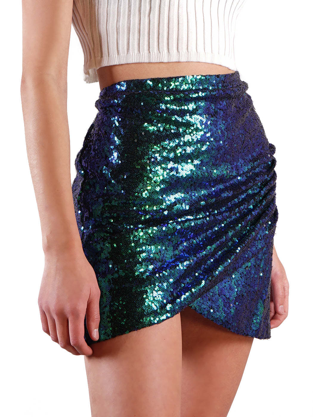 Women's Fashion Pleated Hem Tight Sequins Glitter Skirt