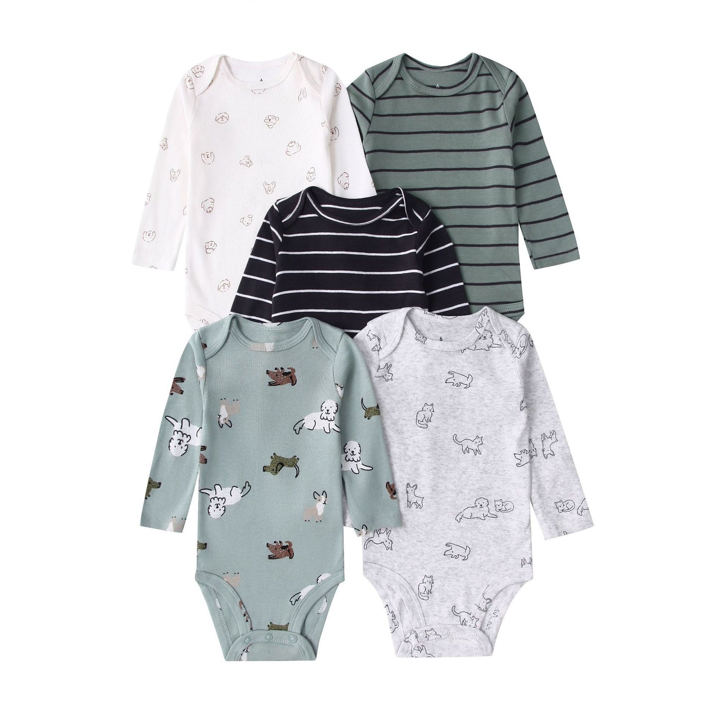 Children's Clothing Long-sleeved Triangle Romper Five Pieces Jumpsuit, Climbing Suit