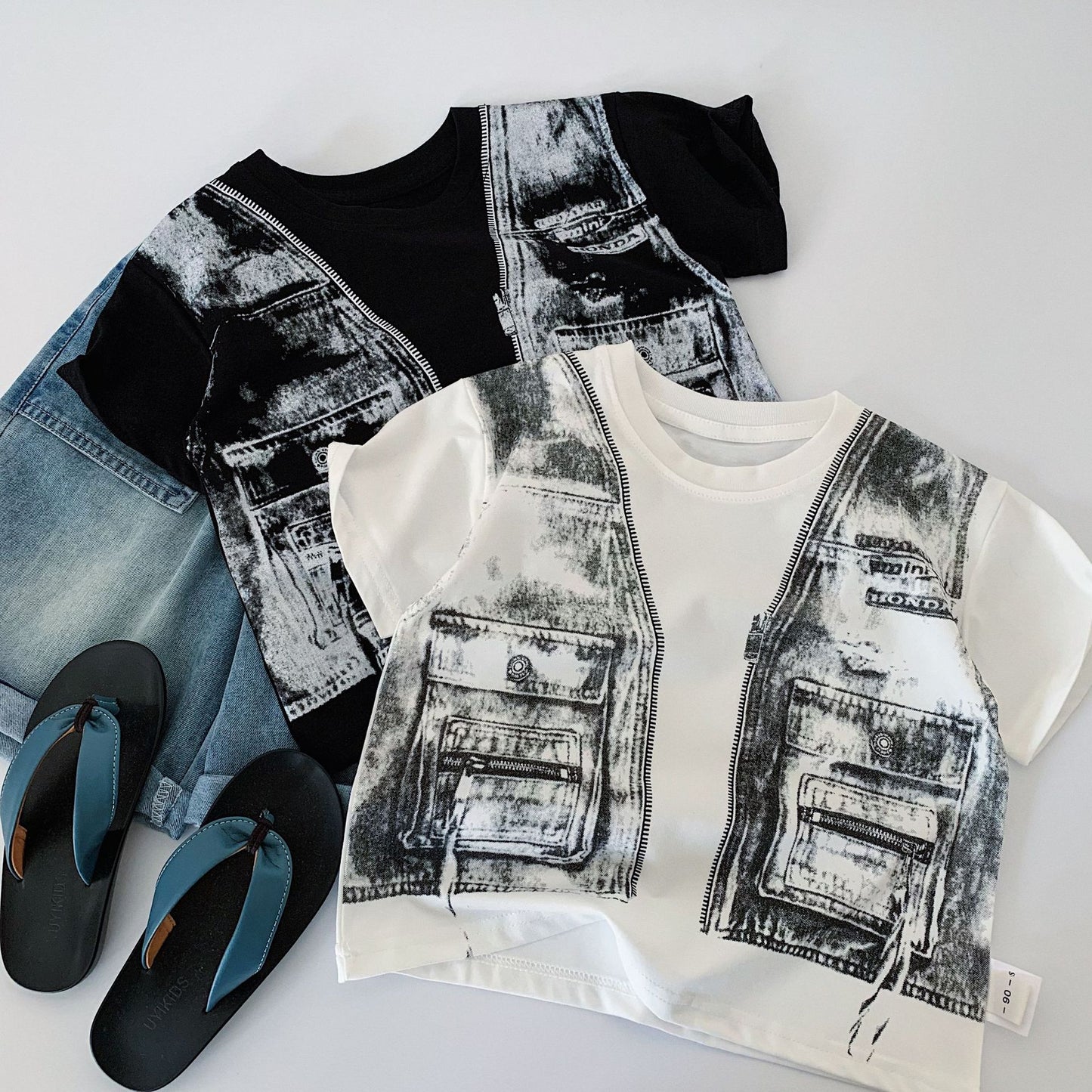 Children's Short-sleeved Summer Handsome Print Fake Two-piece Class Children's T-shirt