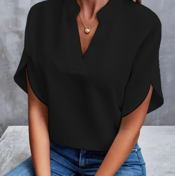 Women's Shirt Pure Color Casual Versatile Short-sleeved Blouse