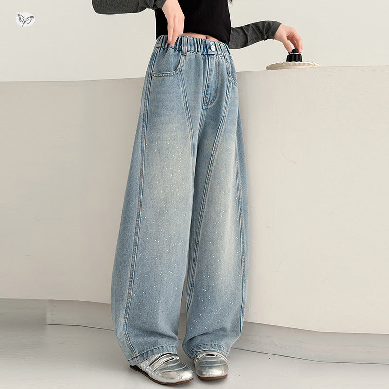 Children's Trousers Fashion Rhinestone Jeans Stitching Casual Children's Pants