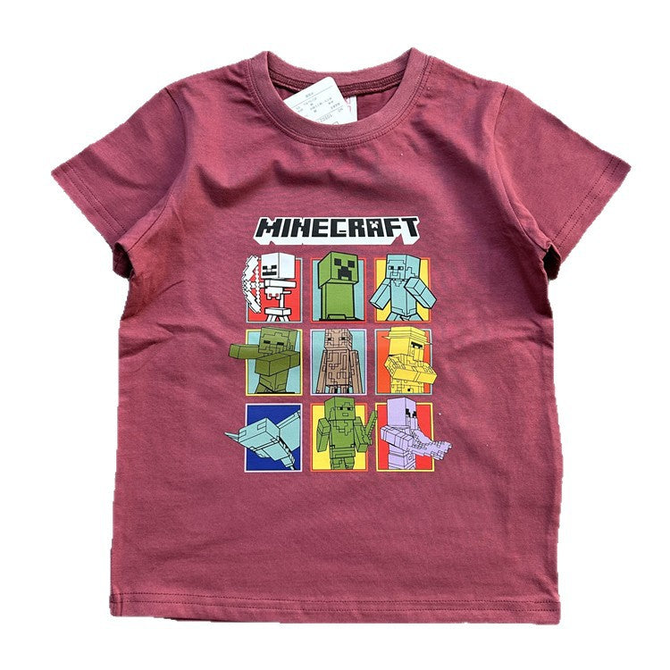 Children's Daily Order Summer My World Game Theme Short-sleeved Can Match Children's T-shirt