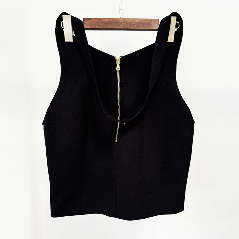 Fashionable Rose Metal Buckle Halter Hip Skirt