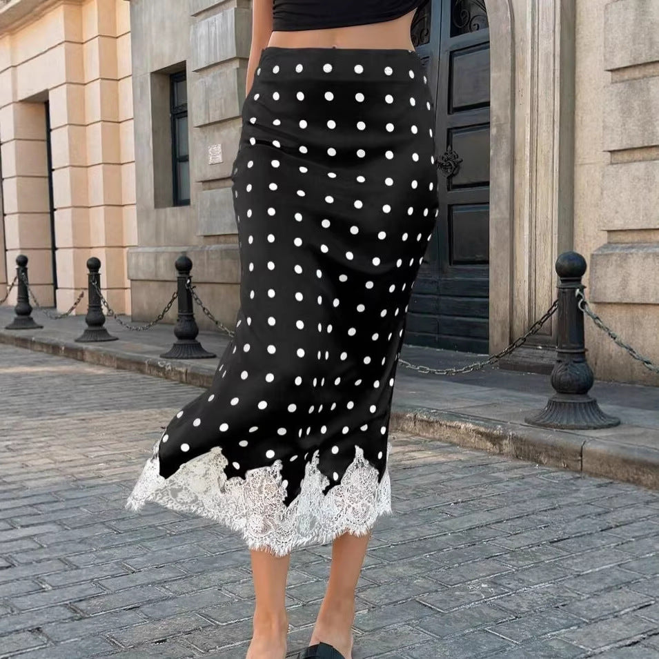 Women's Polka Dot Lace Fishtail Elegant Midi Skirt