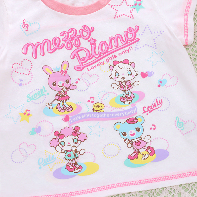 Pianist Summer Sweet Short Sleeve Cartoon Rabbit Girly Style Daughter Children's T-shirt