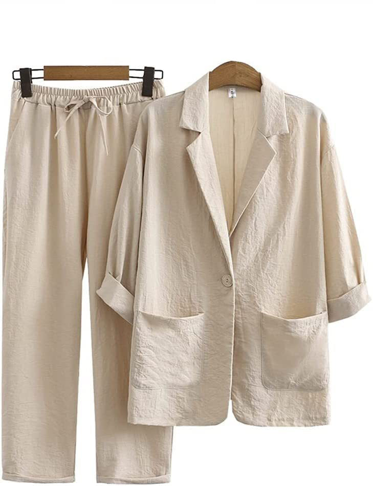 Women's Autumn Commuter Cotton Linen Pocket Loose Fashion Casual Suit