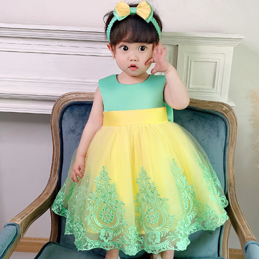 Children's Spring Wear Princess Lace Color Matching Children's Dress